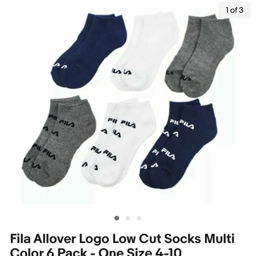 Fila Allover Logo Low Cut Socks Multi Color 6 Pack - Size9/11